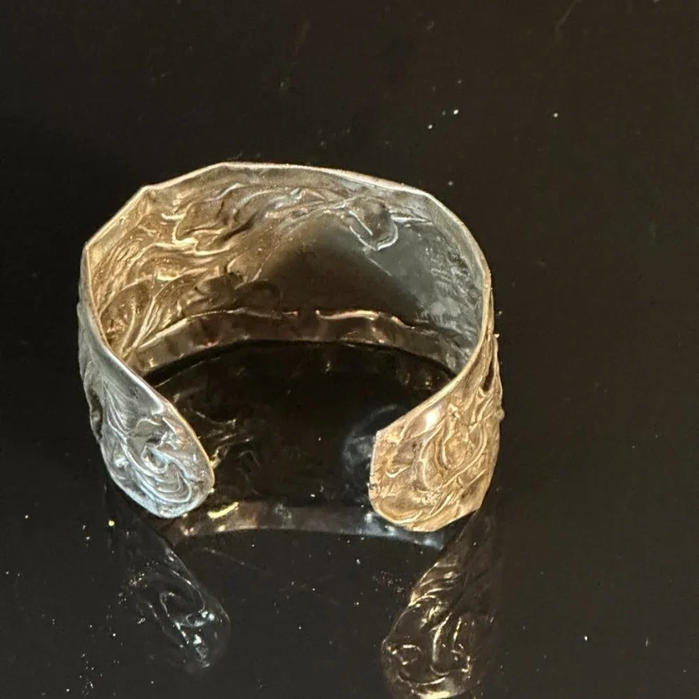 Antique Lady Small Cuff Art Nouveau Bracelet Sterling Silver Victorian Floral